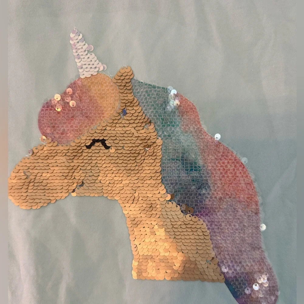 Cat & Jack sequins Unicorn Blue Short Sleeve shirt